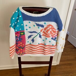 Colorful Floral Patterned Petite Sweater